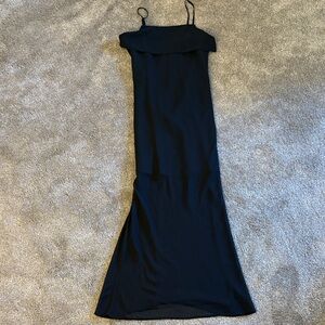 Divided Strapless Black Maxi Dress